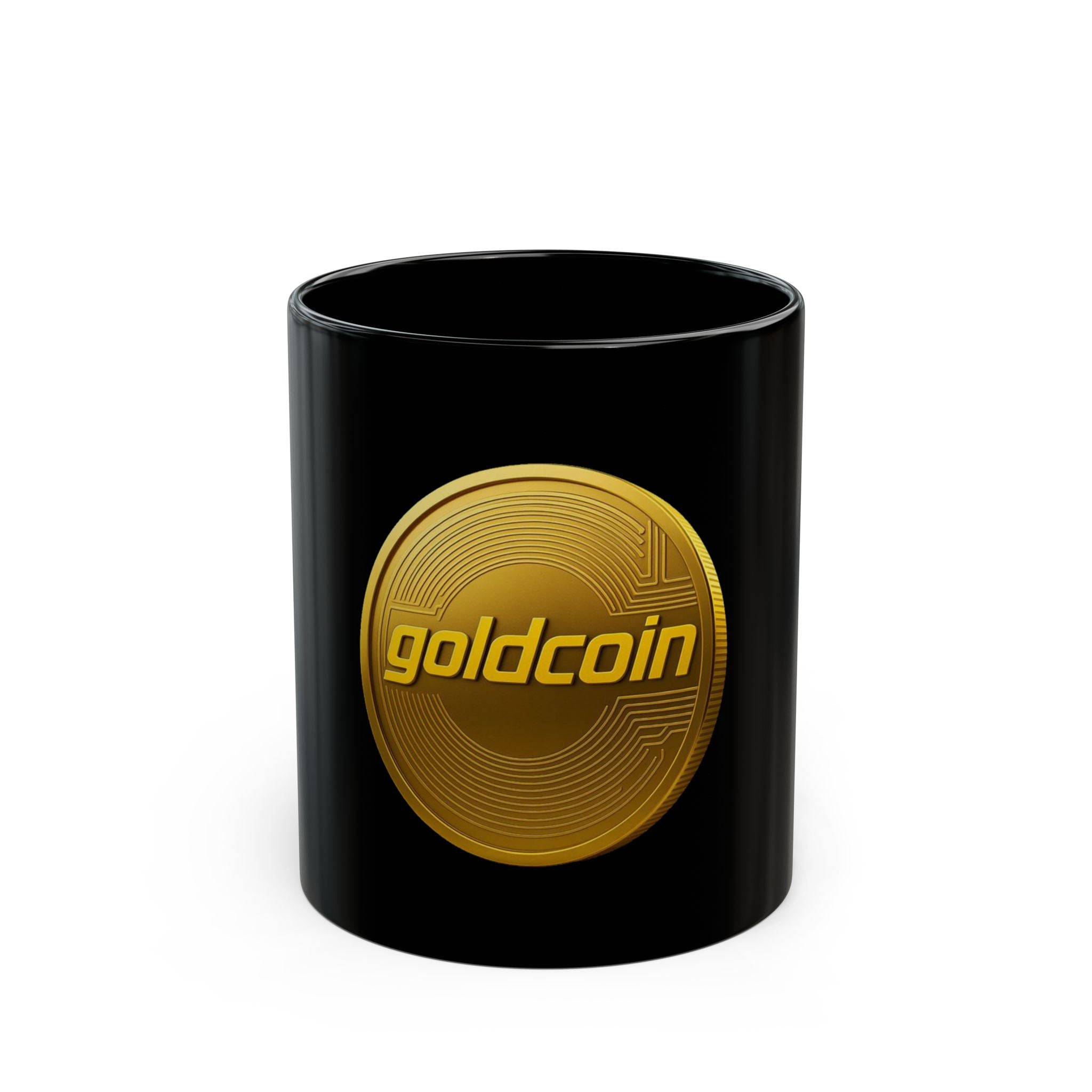 Goldcoin Logo Black Mug — Crypto Coffee Cup (11oz & 15oz)