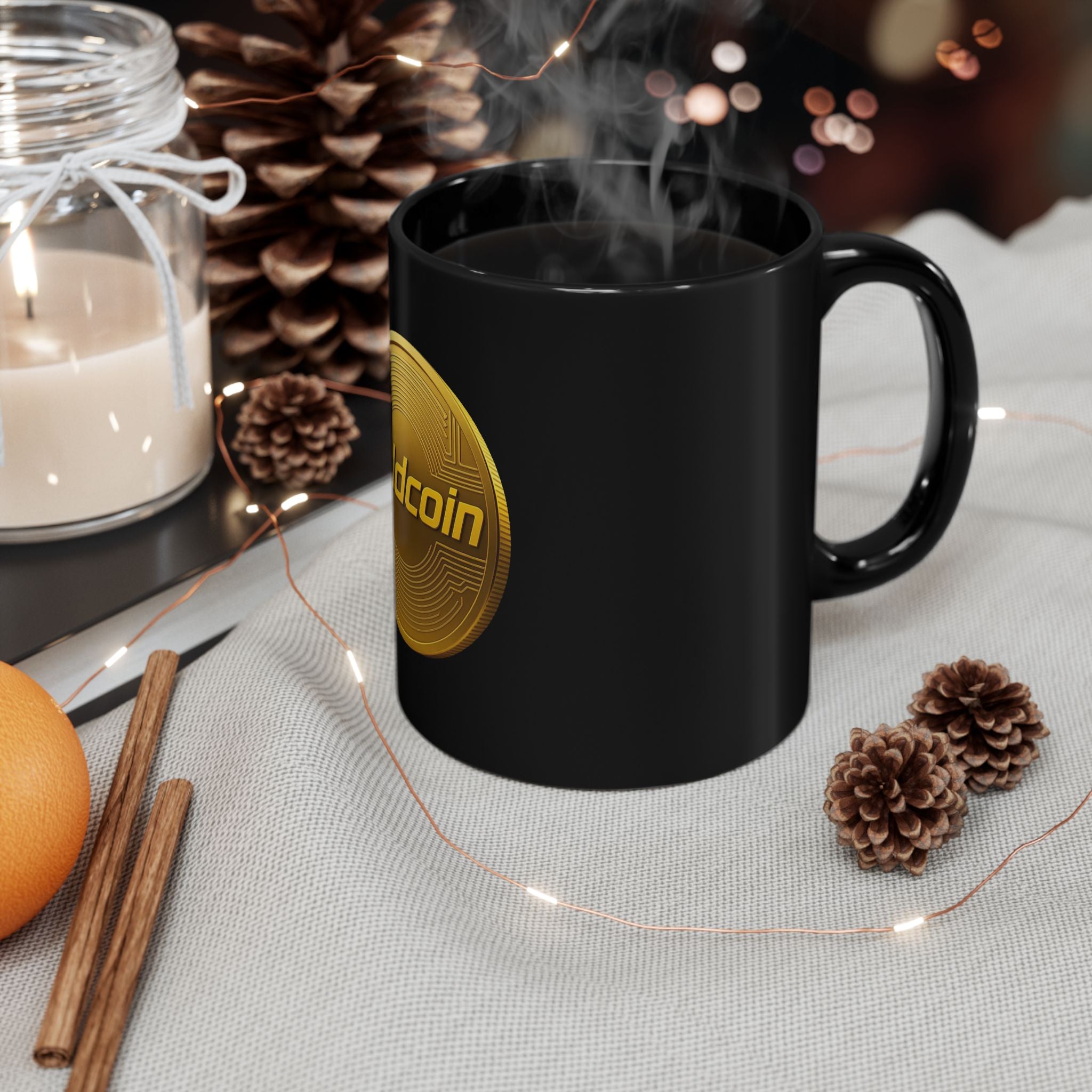 Goldcoin Logo Black Mug — Crypto Coffee Cup (11oz & 15oz)